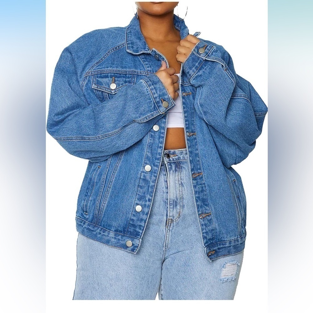 Justalwart trucker denim jacket viscose blended button down coat XL - Picture 2 of 15